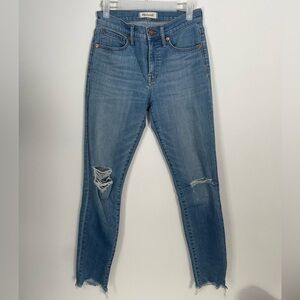 Madewell 9” High Rise Skinny Jean Womens Size 26 Distressed Raw Hem Stretch Zip